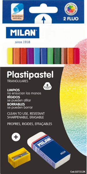 Voštane pastele 12/1 plastipastel + šiljilo + gumica Milan