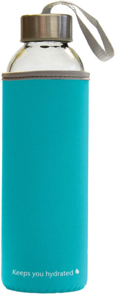 236440-EC Boca za vodu staklena Stream Color 500ml azurno plava/sivi rub, mutno staklo P1