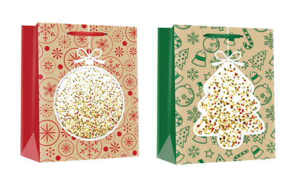 238580-EC Vrećica L exclusive Božić glitter prozor 26x32x10cm P12/120