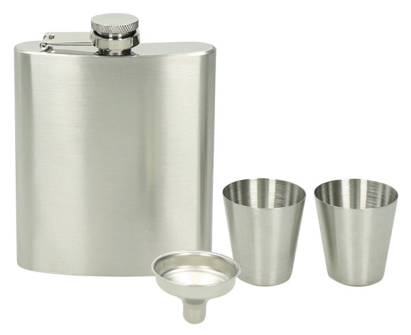 244692-EC Pljoska 4-djelni set Brandy silver, pljoska 230ml, 2 čašice i lijevak u kutiji