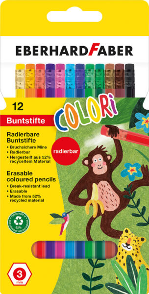 Drvene bojice 12/1 duge s gumicom Eberhard Faber Colori