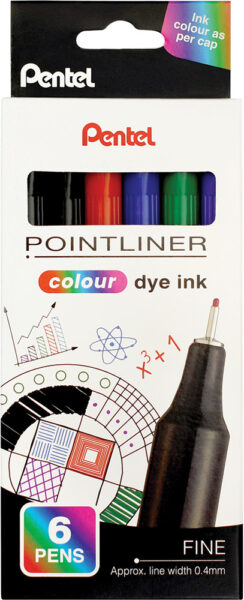 248689-EC Flomaster fineliner PENTEL 0,40 POINTLINER COLOUR S40-6 set 6 boja P12/96